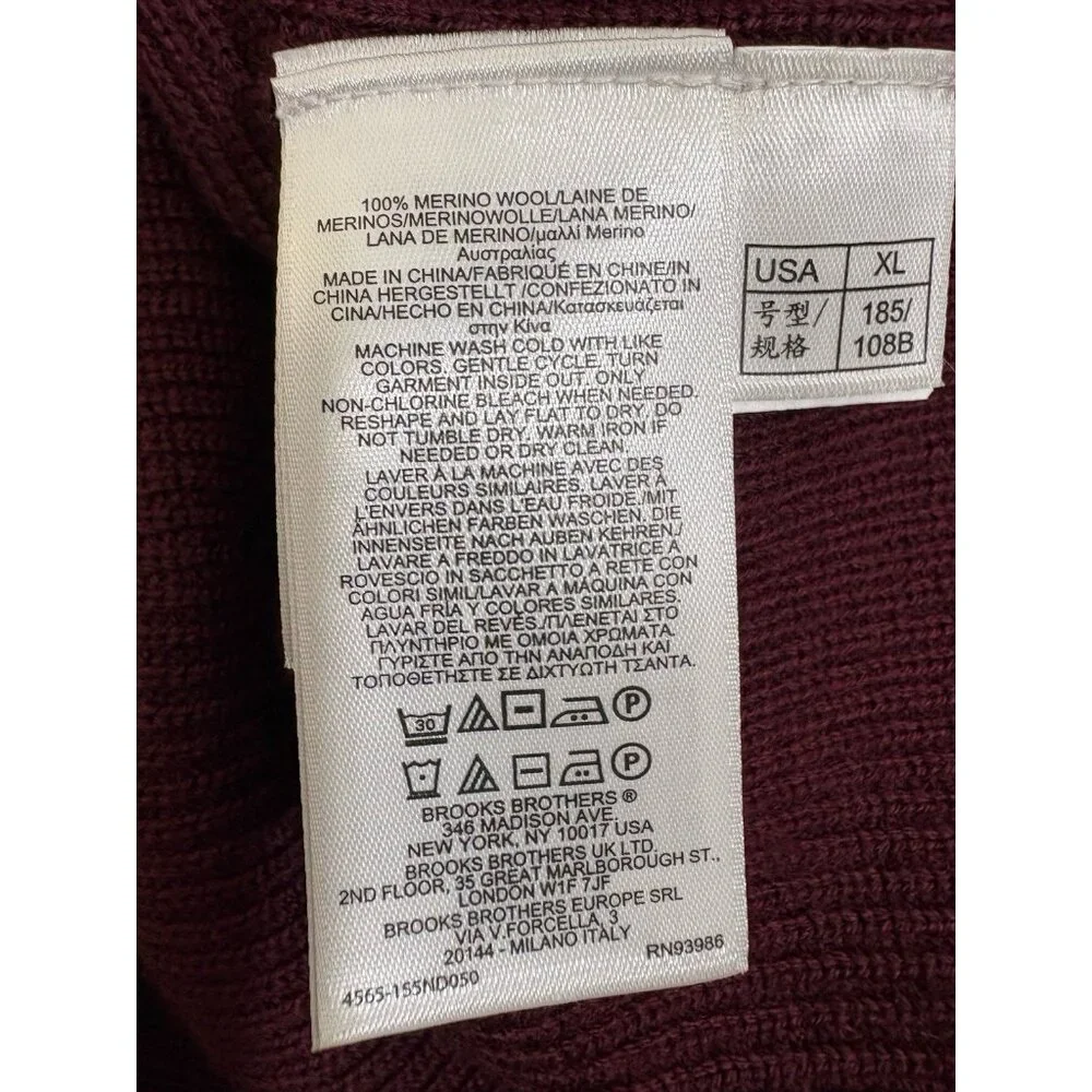 Brooks Brothers Extra Fine Merino Wool Knit Quarter‎ Zip Sweater in Burgundy XL